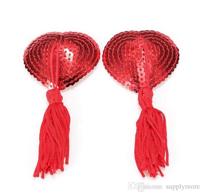 Red Sequin Heart Tassel Pasties