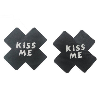 Black KISS ME Satin Cross Pasties