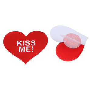 Red KISS ME Satin Heart Pasties