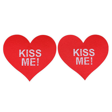 Red KISS ME Satin Heart Pasties