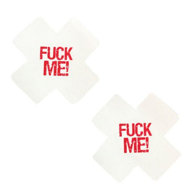 White F**K ME Satin Cross Pasties