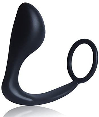 Black Butt Plug and Penis Ring Combo with Stimulating Prostate Massager