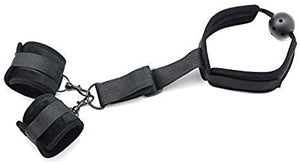 Black Mouth Gag Ball with Adjustable Neck and Wrist Restraints