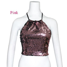 Load image into Gallery viewer, Pink to Black Flip Sequin Backless Crop Top with Silver Hoop