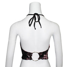 Load image into Gallery viewer, Pink to Black Flip Sequin Backless Crop Top with Silver Hoop