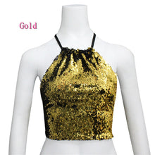 Load image into Gallery viewer, Gold to Black Flip Sequin Backless Crop Top with Silver Hoop