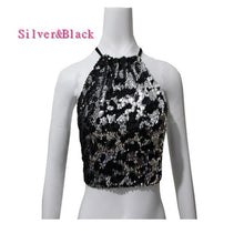 Load image into Gallery viewer, Sparkling Silver to Black Flip Sequin Backless Crop Top with Silver Hoop