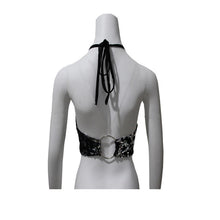 Load image into Gallery viewer, Sparkling Silver to Black Flip Sequin Backless Crop Top with Silver Hoop