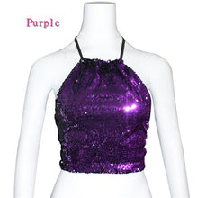 Load image into Gallery viewer, Purple to Black Flip Sequin Backless Crop Top with Silver Hoop