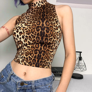 Leopard Print Sleeveless Crew Neck Top