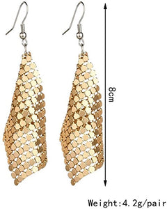 Glamours Gold Sparkling Mesh Tassel Earrings