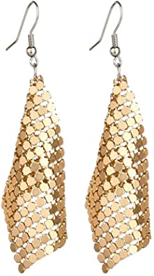 Glamours Gold Sparkling Mesh Tassel Earrings