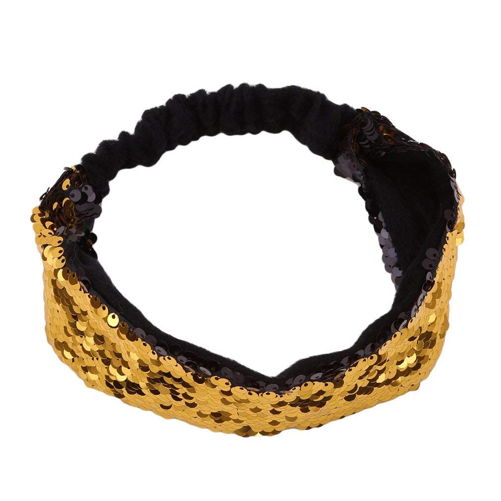 Gold to Black Flip Sequin Elastic Reversible Glitter Headband