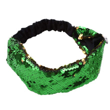 Load image into Gallery viewer, Green to Gold Flip Sequin Elastic Reversible Glitter Headband