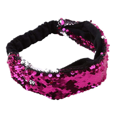 Hot Pink to Silver Flip Sequin Elastic Reversible Glitter Headband