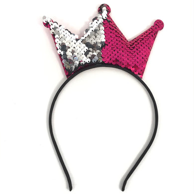 Hot Pink to Silver Flip Sequin Crown Headband