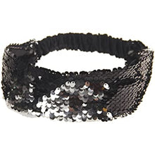 Load image into Gallery viewer, Sparkling Silver to Black Flip Sequin Elastic Reversible Glitter Headband