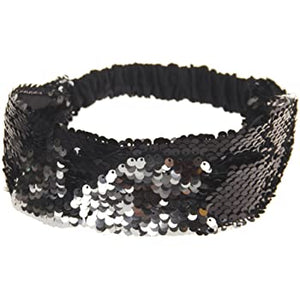 Sparkling Silver to Black Flip Sequin Elastic Reversible Glitter Headband