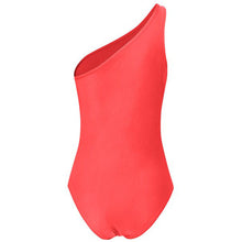 Load image into Gallery viewer, Sheer Patchwork Neon Orange to Nude One Shoulder Monokini Swimsuit