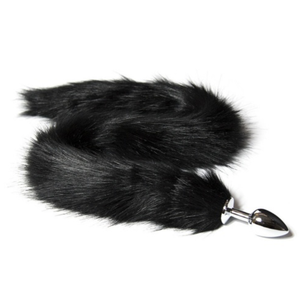 Black 33 inch Long Faux Fox Tail Butt Plug