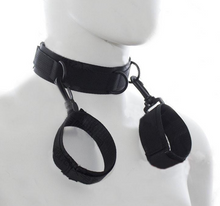 Load image into Gallery viewer, Black Bondage Adjustable Collar and Handcuffs Neck to Wrist Restraints