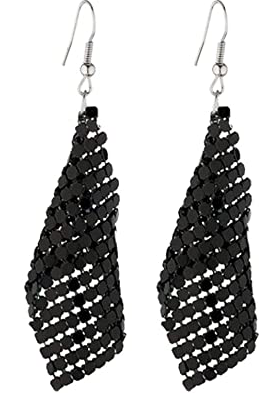 Black Sparkling Mesh Tassel Earrings