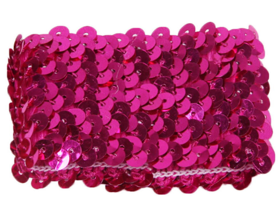 Hot Pink Sparkly Glitter Sequin Stretchy Elastic Cuff Bracelet