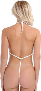 Sexy White Sheer V Halter Monokini Swimsuit