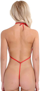 Sexy Red Sheer V Halter Monokini Swimsuit