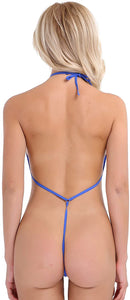 Sexy Blue Sheer V Halter Monokini Swimsuit