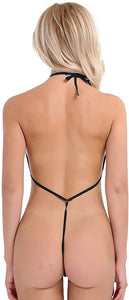 Sexy Black Sheer V Halter Monokini Swimsuit