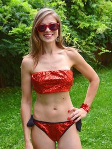 Red Sequin Two Piece Bandeau Bikini