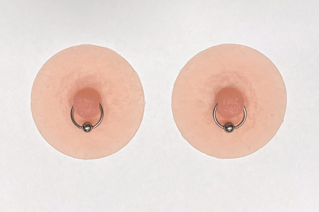 Reusable Realistic Nipple Enhancers Small Ring Pasties w/  Stainless Steel Nipple Rings