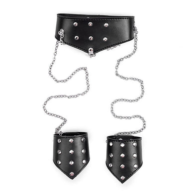 Black Bondage Collar and Handcuffs Restraint with Chains