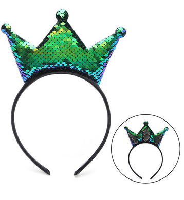 Mermaid Green to Black Flip Sequin Crown Headband