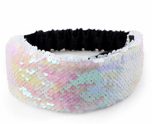 Magic Pink Iridescent Flip Sequin Elastic Reversible Glitter Headband