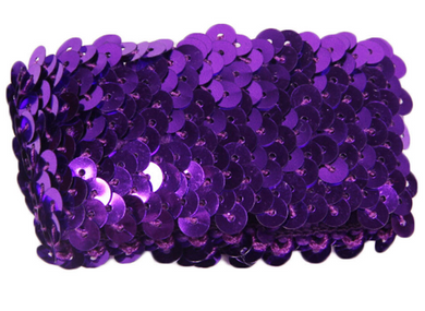 Purple Sparkly Glitter Sequin Stretchy Elastic Cuff Bracelet