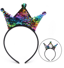 Load image into Gallery viewer, Rainbow to Silver Flip Sequin Crown Headband