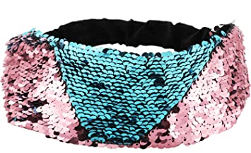 Sea Blue to Pink Flip Sequin Elastic Reversible Glitter Headband