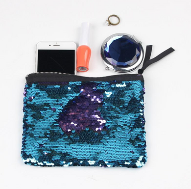 Sea Blue to Purple Flip Sequin Stunning Small Clutch