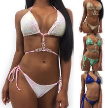 Load image into Gallery viewer, Pink Magic Halter Top Sequin Crystal Rhinestone Two Piece Bikini