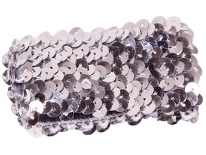 Sparkling Silver Sparkly Glitter Sequin Stretchy Elastic Cuff Bracelet