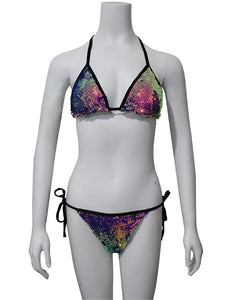 Rainbow to Purple Flip Sequin Triangle Bikini