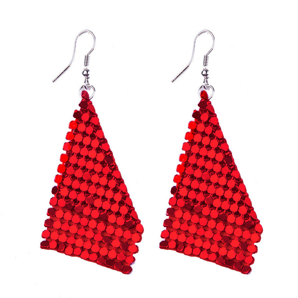 Ruby Red Sparkling Mesh Tassel Earrings