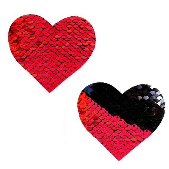 Red to Black Flip Sequin Heart Pasties