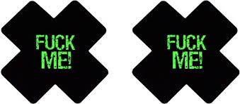 Black GLOW in the DARK F**K ME Satin Cross Pasties