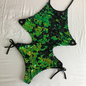 Mermaid Green to Black Flip Sequin Siren Monokini