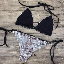 Load image into Gallery viewer, Sparkling Silver Sequin Triangle Bikini