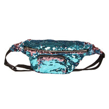 Load image into Gallery viewer, Sea Blue to Pink Flip Sequin Waist Fanny Pack with an Adjustable Strap