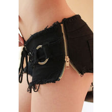 Load image into Gallery viewer, Black Lace Up Zipper Side O Ring Sexy Denim Shorts